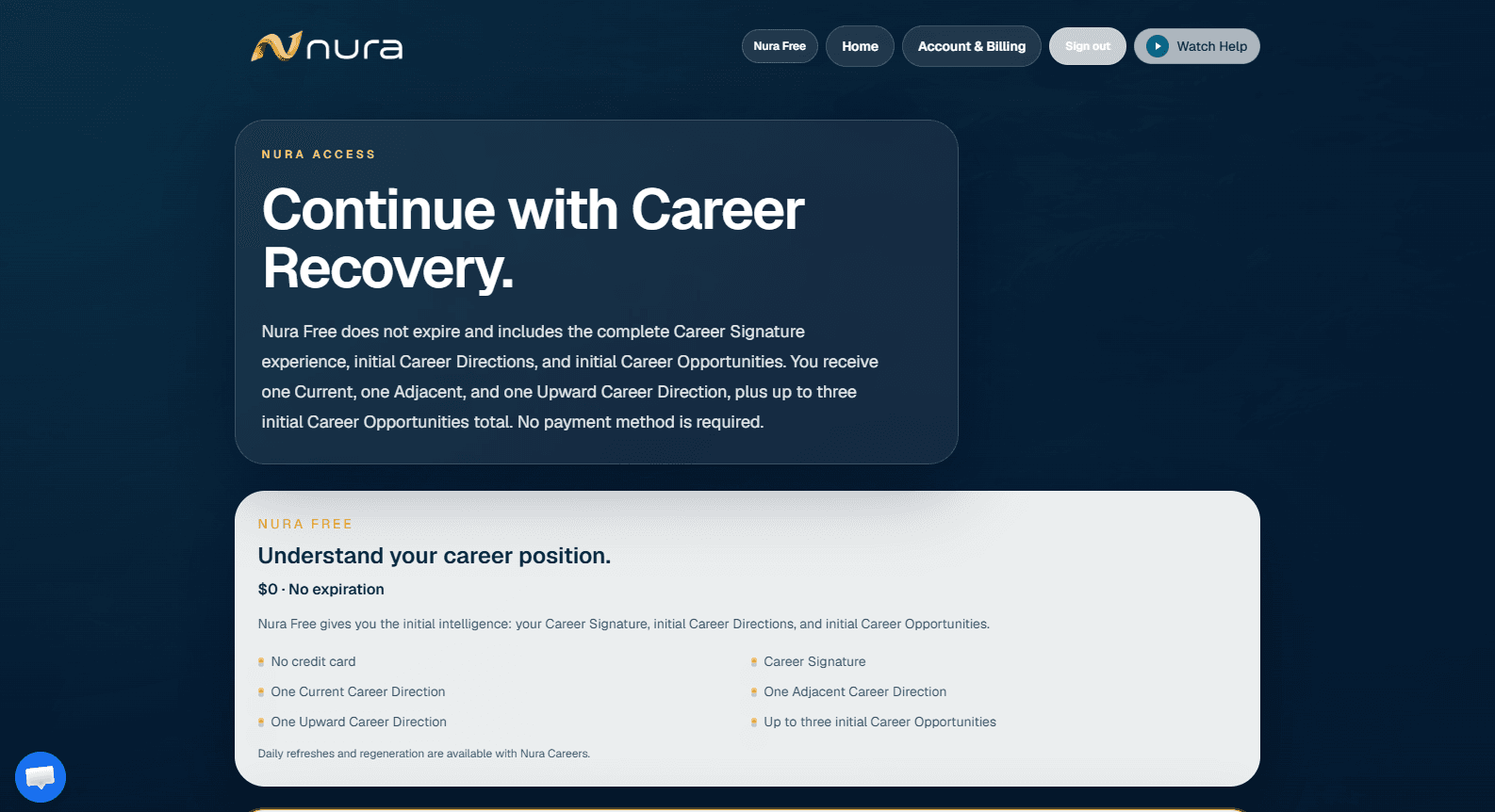Career Recovery access screen