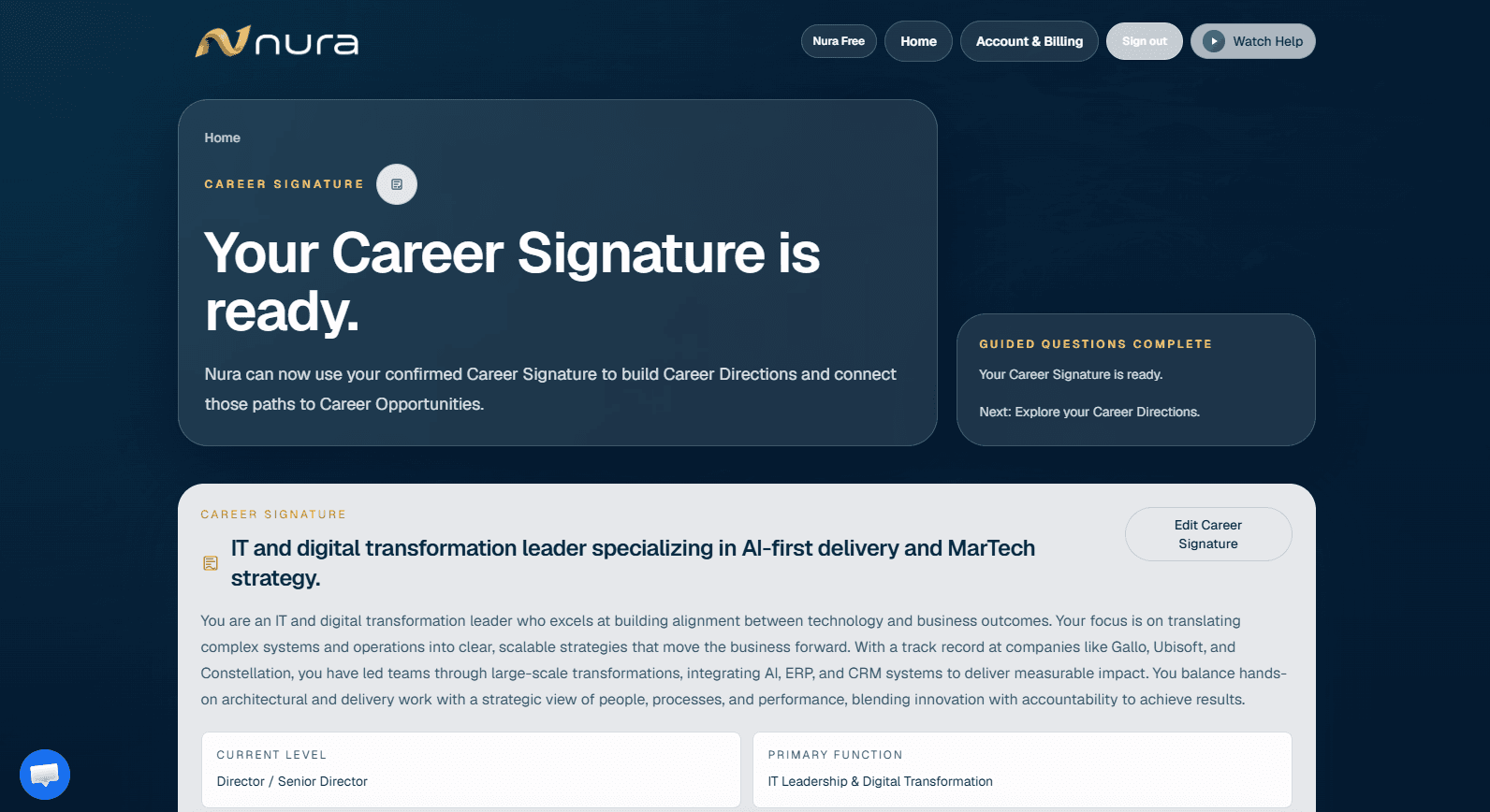 Career Signature product screen